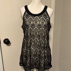 Black lace sleeveless blouse